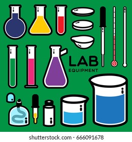 LAB EQUIPMENT
Lab equipment icons with color on the green background.