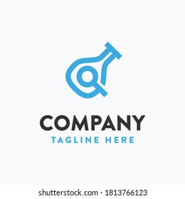 Lab equipment and magnifying glass in abstract shape logo template