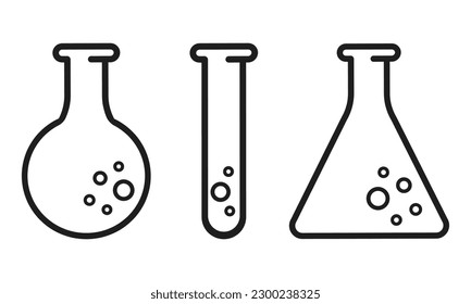 Equipos de laboratorio. Vector de tubo de ensayo de laboratorio. Icono de máscara. Líquido químico del matraz de Erlenmeyer con químico. Ilustración del vector