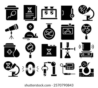 lab experiment and biology glyph icons set