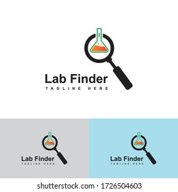 Lab Finder Logo Design Template-Molecular Lab Logo Template. Skeletal Molecular Structure Design. Laboratory Flask Illustration.