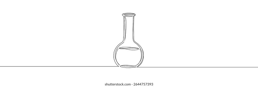 Desenho de uma linha contínuo do frasco de laboratório. Sinal de equipamento de vidro de laboratório em estilo linear simples. Ilustração vetorial.