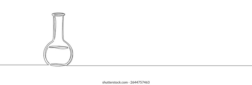 Lab flask continuous one line drawing. Laboratory glass equipment sign in simple linear style. Vector illustration.