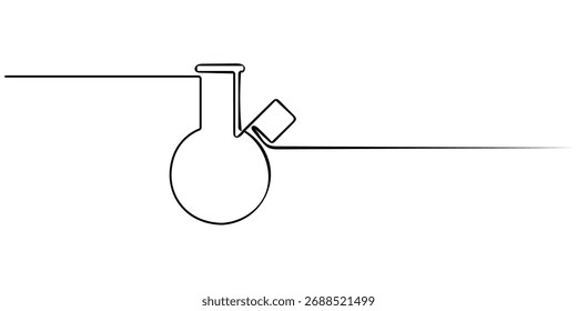 Lab flask continuous one line drawing. Laboratory glass equipment sign, Test flask one continuous line vector illustration. Scientific Laboratory Erlenmeyer Flasks, Editable outline