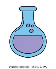 Icono del doodle de la educación del frasco del laboratorio aislado