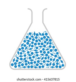 Lab flask filled with blue candies
