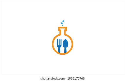 Lab Flask with  fork Spoon Or Food lab icon Logo design illustration

