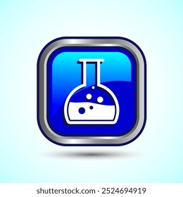 Lab Flask Icon Design Illustration, Blue Color Square Button Design, Chemical flask Icon For Apps and Websites