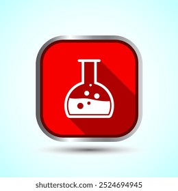 Ilustración de diseño de frasco de laboratorio, icono de frasco químico para App y Sitios web, diseño de Botón de sombra roja