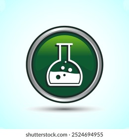 Ilustración de diseño de frasco de laboratorio, icono de frasco químico para App y Sitios web, diseño de Botón redondo de color verde