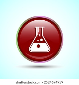 Ilustración de diseño de frasco de laboratorio, icono de frasco químico para App y Sitios web, diseño de Botón redondo de color rojo