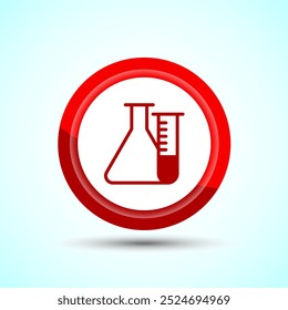 Lab Flask Icon Design Illustration, Chemical flask Icon For Apps and Websites, Red Color Button Design