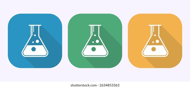 Lab flask icon design illustration, chemical flask sign symbol in shadow button design