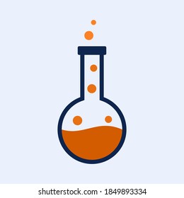 Lab flask icon isolated on blue background, Laboratory glassware or beaker equipment. Vector illustration