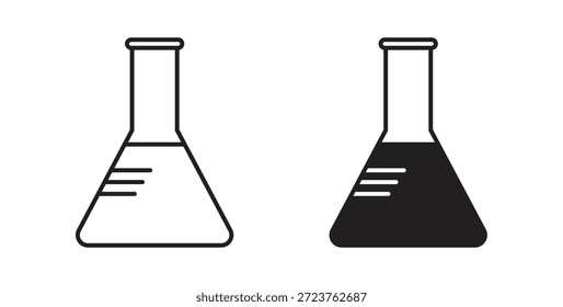 Iconos de frasco de laboratorio rellenos, líneas delgadas, contornos y trazos