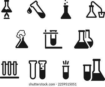 Lab flask icons set. Test tube, flask, beaker, flask. Vector illustration