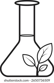 Lab flask with leaf icon symbolizing eco-science, green research and sustainable chemical innovation with transparent background