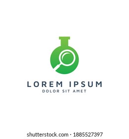 lab flask and magnifying glass, negative space logo design