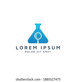 lab flask and magnifying glass, negative space logo design