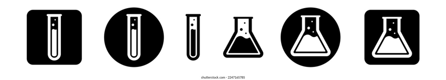 Lab flask set for chemistry design. Medical health symbol. Glass beaker illustration.