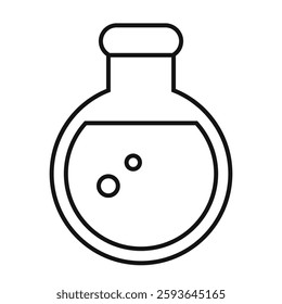 Lab flask vector line icon isolated on white background. Simple flat illustration of round laboratorial glass, outline scientific web design.