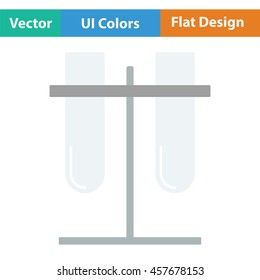 Lab flasks attached to stand icon. Flat color design. Vector illustration.