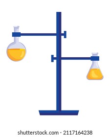 lab flasks on stand on white background