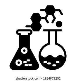 Lab Flasks With Reaction Denoting Concept Of Chemical Experiment Icon