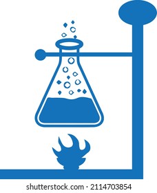 Lab flasks with reaction icon blue version 