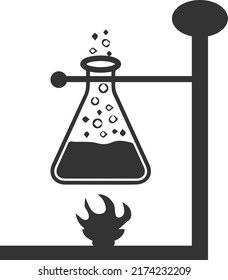 Botellas de laboratorio con icono de reacción, vector de icono de química