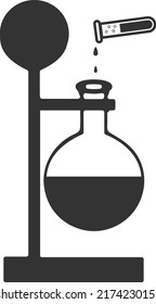 Lab flasks with reaction icon, scientific icon vector