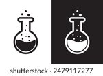 Lab flasks test icon, flask vector icon, chemistry laboratory black outline and filled version,  laboratory chemical glassware equipment. on white background.