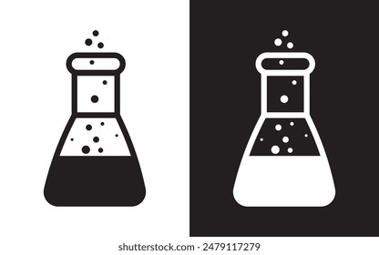Lab flasks test icon, flask vector icon, chemistry laboratory black outline and filled version,  laboratory chemical glassware equipment. on white background.
