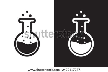 Lab flasks test icon, flask vector icon, chemistry laboratory black outline and filled version,  laboratory chemical glassware equipment. on white background.