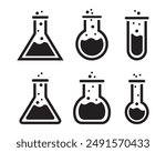 Lab flasks test icon set, flasks for chemical experiments. Glass flask for alchemy, magic drinks. Science laboratory icons. Chemistry icon.