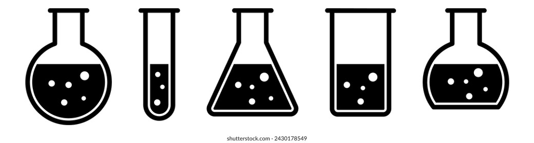 Lab flasks test icon set