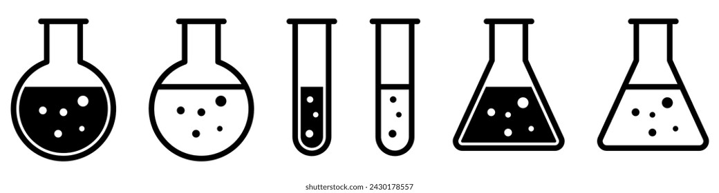 Lab flasks test icon set