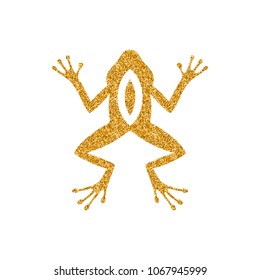Lab frog icon in gold glitter texture. Sparkle luxury style vector illustration.