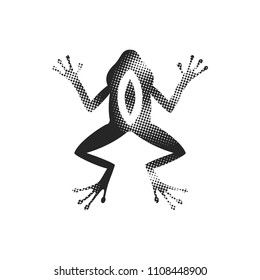 Lab frog icon in halftone style. Black and white monochrome vector illustration.