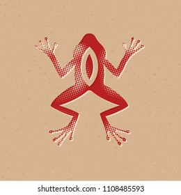 Lab frog icon in halftone style. Grunge background vector illustration.