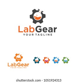 lab gear logo with laboratory glass and gear combination on vector