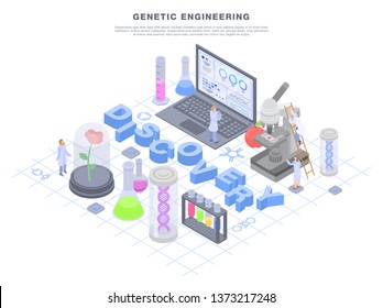 Lab Genetic Engineering Concept Banner. Isometric Illustration Of Lab Genetic Engineering Vector Concept Banner For Web Design