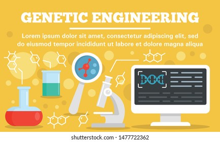 Lab genetic engineering concept banner. Flat illustration of lab genetic engineering vector concept banner for web design
