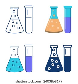 Lab glassware icon set in flat and line style. Chemistry flask and test tube, laboratory equipment. Vector illustration