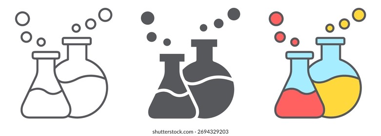 Ícone de linha de vidro de laboratório, ciência e laboratório, sinal de frascos químicos, gráficos vetoriais, um padrão linear em um fundo branco, eps 10.