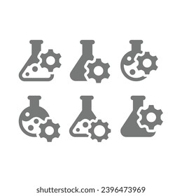 Lab glassware or test tube and gear  icon set. Research, bioengineering vector icons.