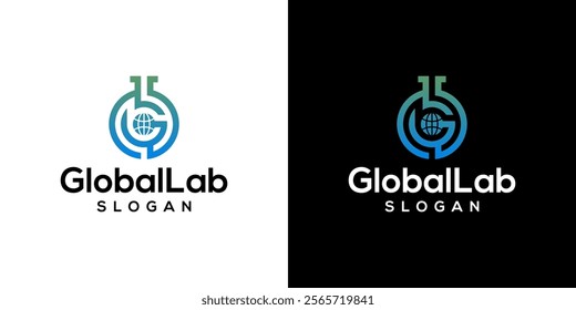 lab globe logo vector, global lab bottle logo