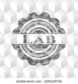 Lab grey badge with geometric cube white background