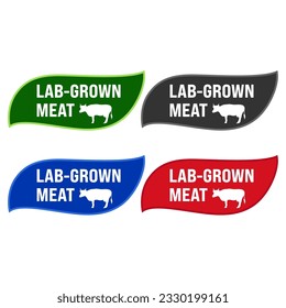 Lab - grow meat. Cruelty free, safe, healthy. Environmentally friendly.Beef made from plants. Meat-free  Cultured meat badge logo, icon. Can be used business company for eco, organic.