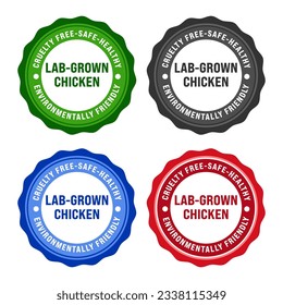 Lab - grown chicken. Cruelty free, safe, healthy. Environmentally friendly.Beef made from plants. Meat-free  Cultured meat badge logo, icon. Can be used business company for eco, organic.